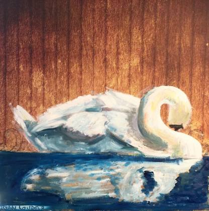 Swan Preening Oil On Paper 12x12 Study, painting by Ryan Louder
