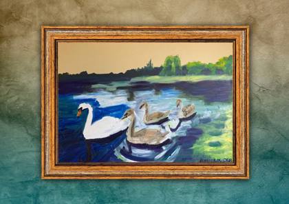 Swans On A Lake, painting by Ryan Louder