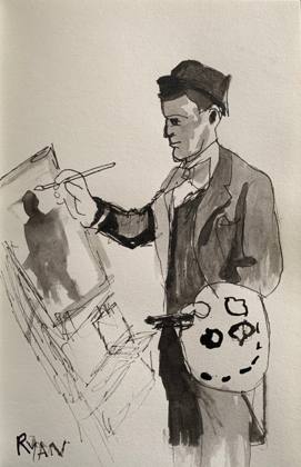 The Artist - Small Ink Drawing 6x9, painting by Ryan Louder