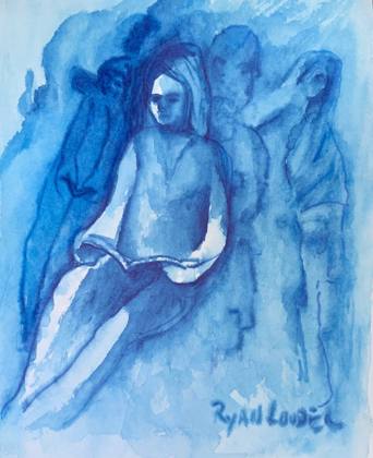 The Avid Reader In Blue, painting by Ryan Louder