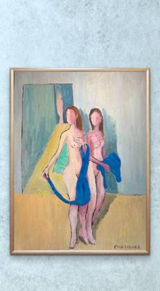 Three Figure Women and Two Blue Towels, painting by Ryan Louder