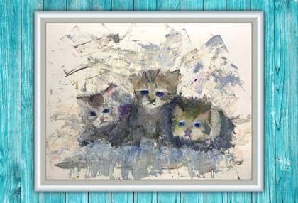 Three Kittens, painting by Ryan Louder