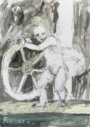 Titian Study - Cupid With The Wheel Of Time - Small Drawing, painting by Ryan Louder