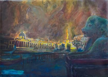 Trafalgar Square After the Rain, painting by Ryan Louder