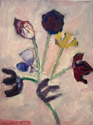 Tulips and Daffodils Wilting, painting by Ryan Louder