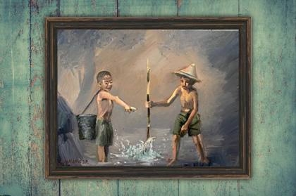 Two Boys Fishing, painting by Ryan Louder