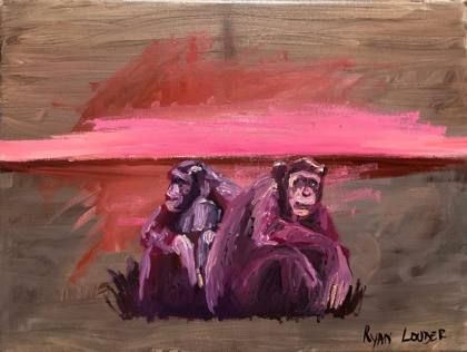 Two Chimpanzees At Sunset, painting by Ryan Louder
