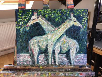 Two Giraffes, painting by Ryan Louder
