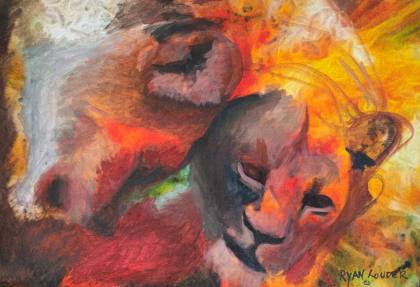 Two Lions, painting by Ryan Louder