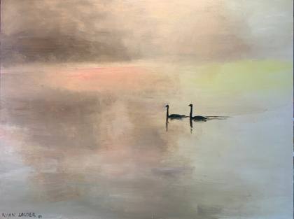 Two Swans At Dawn, painting by Ryan Louder