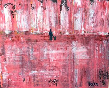 Walking Dog At Dawn, painting by Ryan Louder