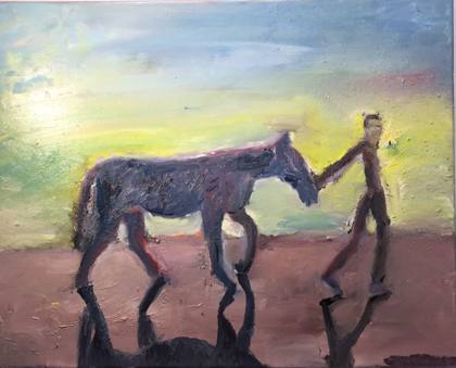 Walking With Horse, painting by Ryan Louder