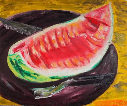 Watermelon Eaten, painting by Ryan Louder
