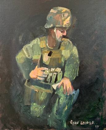 When A Soldier Kneels, painting by Ryan Louder