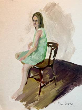 Woman In a Green Dress, painting by Ryan Louder
