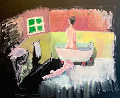 Woman in Bathroom, painting by Ryan Louder