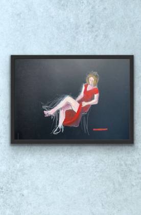 Woman in Red Sitting - Study, painting by Ryan Louder