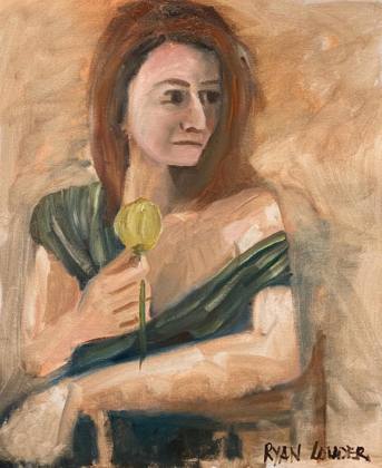 Woman with Tulip, painting by Ryan Louder