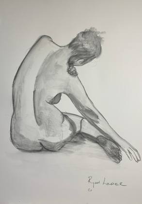 Woman's Back 16x23 Oil and Charcoal On Paper, painting by Ryan Louder