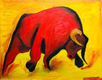Young Bull, painting by Ryan Louder