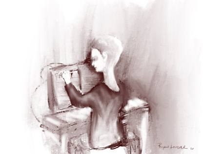 Young Mozart 9x12 - Musician Gift - Music Artwork, painting by Ryan Louder