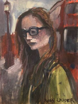 Young Woman In London, painting by Ryan Louder