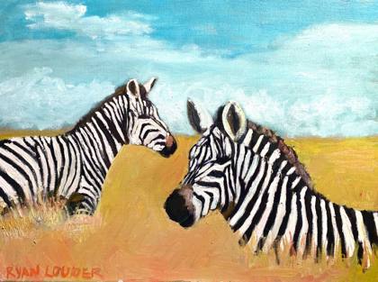 Zebras In A Field, painting by Ryan Louder